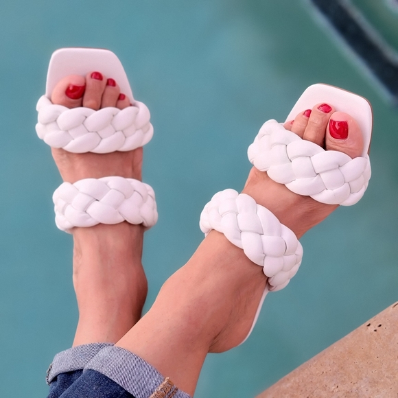 Women's White Double Braided Square Toe Mule Sandal - Picture 3 of 6